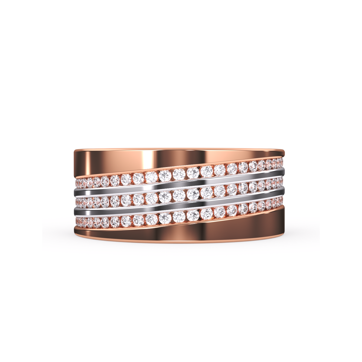 Vintage Three Row Diamond Couple Band